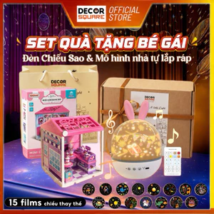 Set Sinh Nhật Bé Gái | Quà tặng Bạn Nữ Decor Square: Mô Hình Mini Lắp Ghép & Đèn Thỏ Chiếu Đại Dương