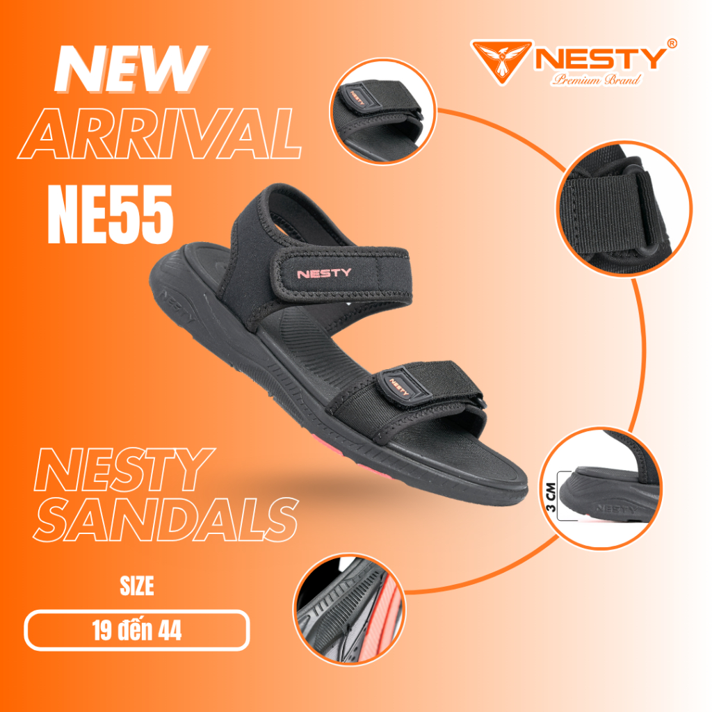 Sandal Đế Thấp Nam Nữ Nesty NE55 Êm Ái Chống Trơn Đi Học Đi Làm Đi Chơi Thoải Mái