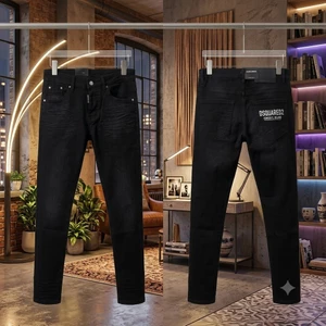 Quần Jean Nam Đen Dsqua&ed2 Chữ In Túi Zip Nhăn Đùi Siêu Hot Quần Bò Thời Trang Chất Co Giãn Dày Mặc Đứng Form