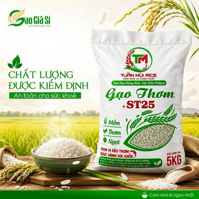 Gạo St25+ Luá Vụ Mới Dẻo Vừa , Mềm Cơm , Thơm Nhẹ ( 5Ky )