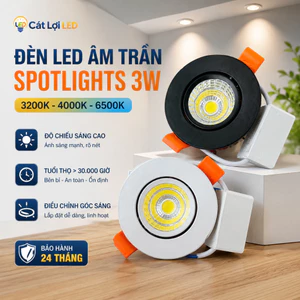 Đèn Âm Trần Spotlight 3W Xoay Góc Thiết Kế Nhỏ Gọn Chiếu Sáng Linh Hoạt, Loại Đèn LED Rọi Chiếu Điểm CRI > 98
