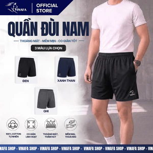 Quần đùi Cotton VINAFA mặc nhà thoáng mát, Quần đùi nam in logo - QĐ09