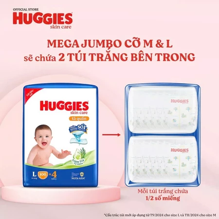 Bỉm quần, Tã quần Huggies Skincare Mega Jumbo siêu mỏng, siêu thấm, thoáng khí cho Bé yêu