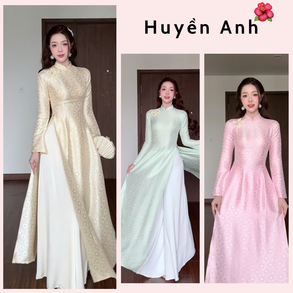 Áo dài truyền thống MỘC TRÀ, form ôm chiết eo, tay dài loe nhẹ, đính kết charm tạo lêm sự tôn dáng cho các nàng