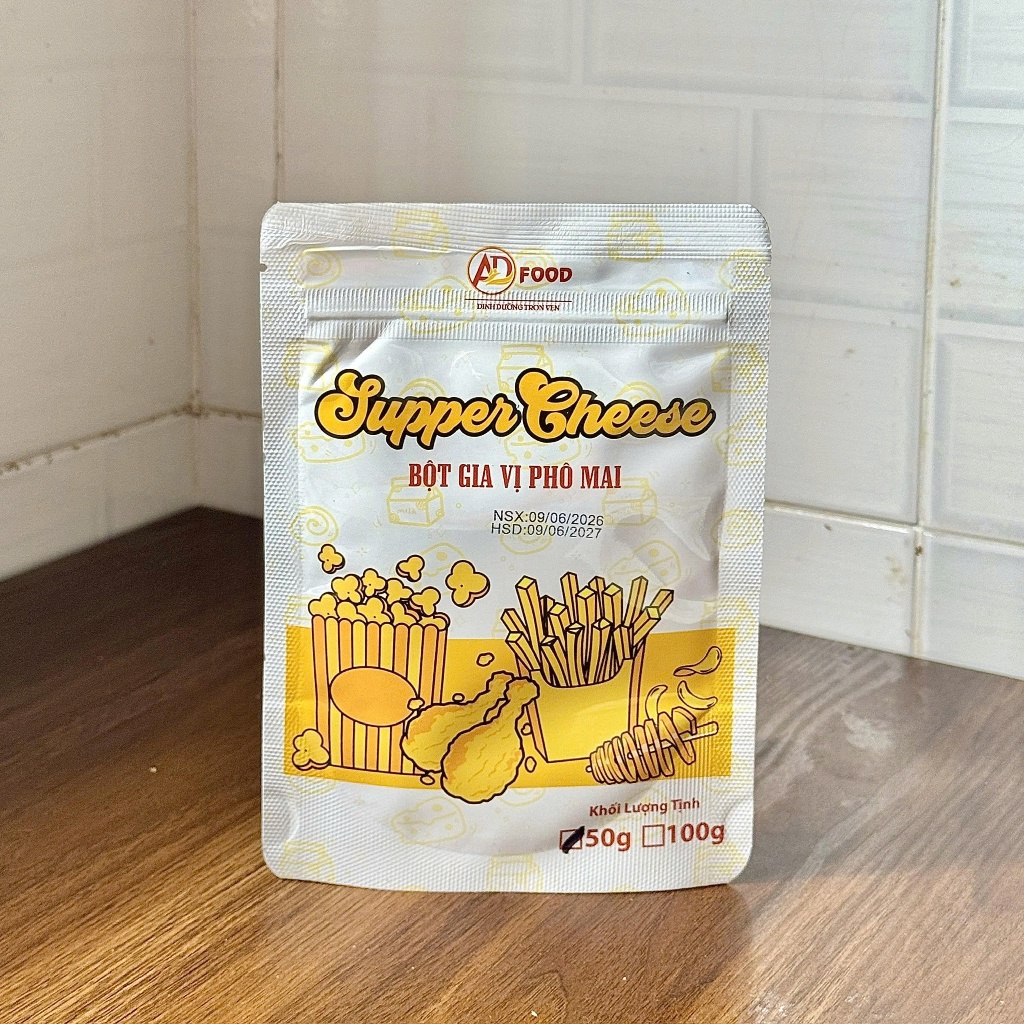 50g-100g bột phô mai Supper Cheese vị mặn nhẹ, béo thơm, chuyên dùng cho các món lắc, chế biến xốt