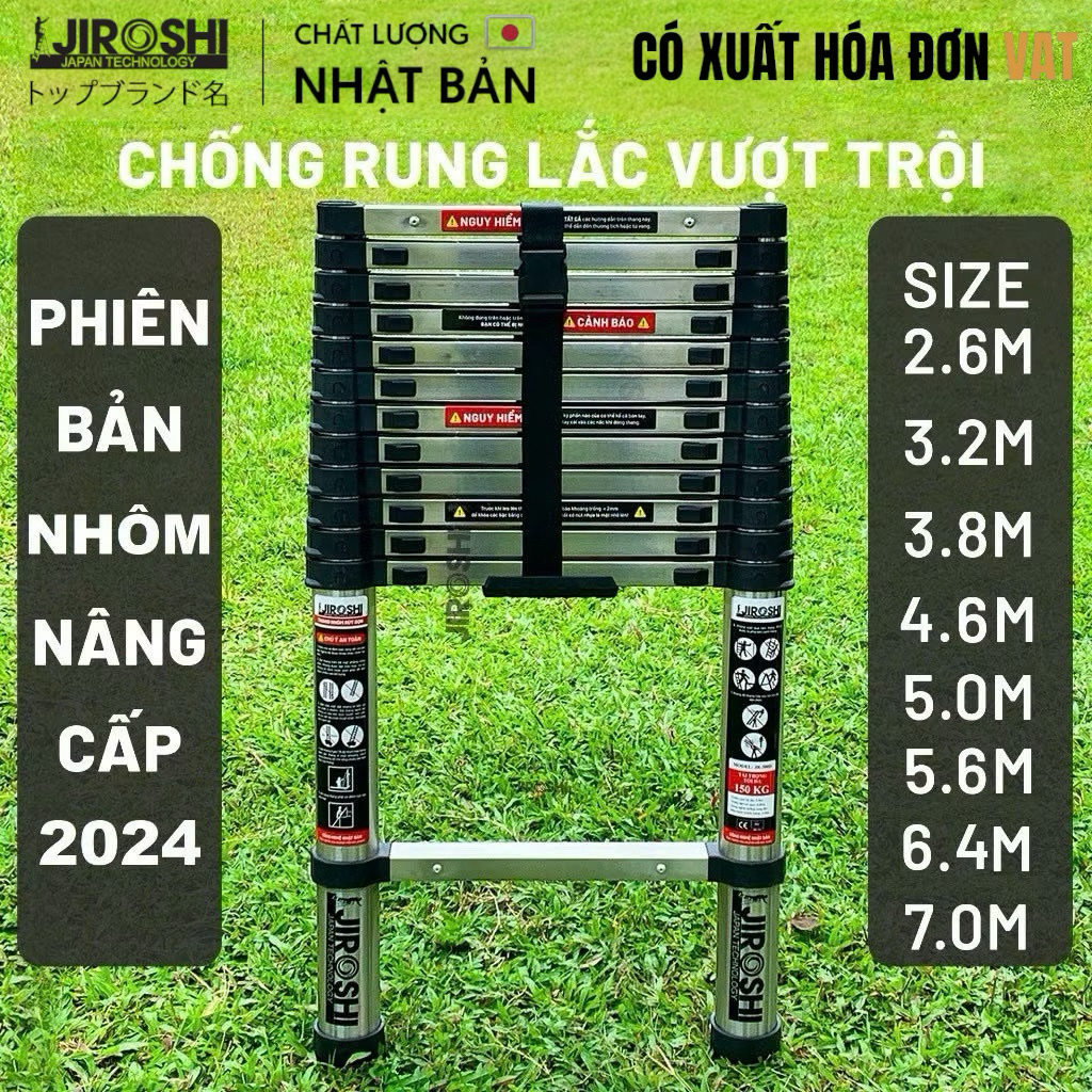 Thang nhôm Jiroshi Nhật Bản kéo dài, kích thước 2m6 đến 7m, phiên bản mới 2025