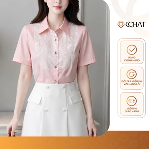 Áo Sơ Mi Nữ 𝐂𝐂𝐇𝐀𝐓 Dáng Suông Kiểu Cloud In Họa Tiết Trang Trí Chất Liệu Cao Cấp 16FNT2133ST