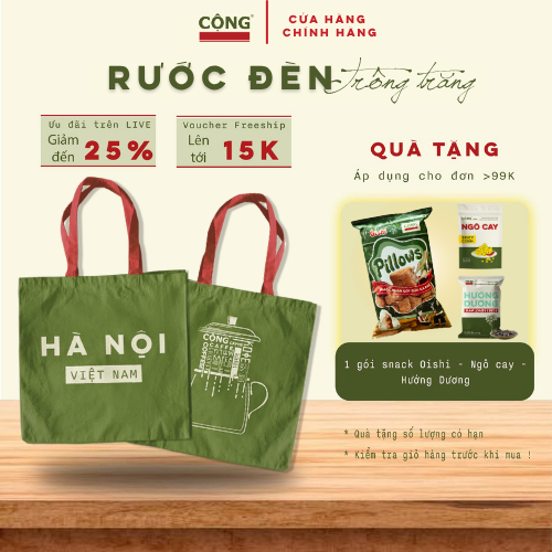 Túi vải canvas Cộng Cà Phê 40*40cm chất vải dày dặn có khóa bấm, cá nhân hóa tên địa phương
