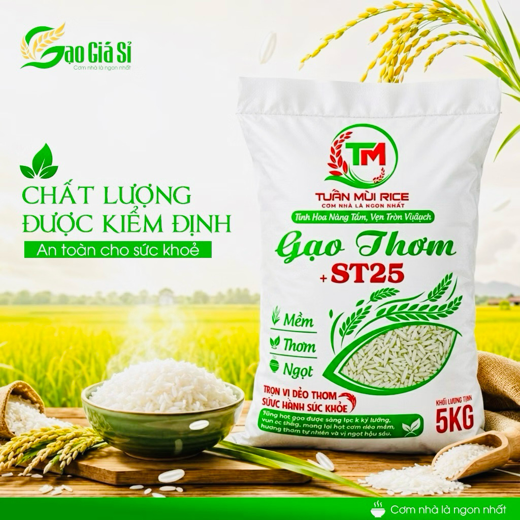 Gạo St25+ Luá Vụ Mới Dẻo Vừa , Mềm Cơm , Thơm Nhẹ ( 5Ky )