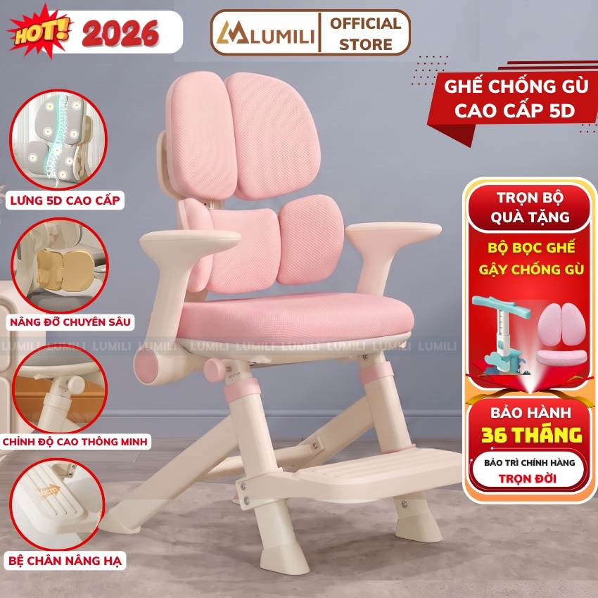 Ghế chống gù công thái học Lumili Y68 cao cấp,ghế học sinh điều chỉnh độ cao bảo vệ cột sống cho trẻ