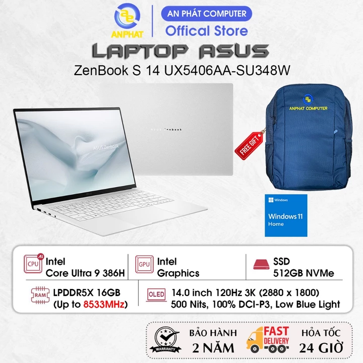 Laptop ASUS ZenBook S 14 UX5406AA-SU348W, Core Ultra 9 386H, 14.0 OLED 120Hz, 16GB RAM, 512GB SSD, Win11