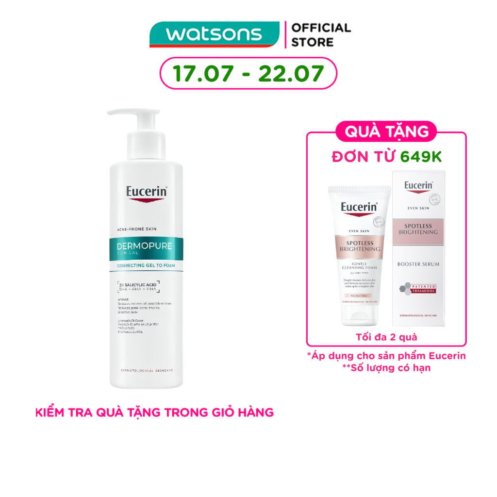 Gel Rửa Mặt Cho Da Mụn Eucerin Dermopure Clinical Correcting Gel To Foam 400ml