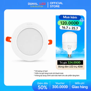 Đèn LED âm trần Duhal 7W 9W 12W 15W mặt tròn, nguồn liền ánh sáng trắng/vàng/trung tính Duhal - KDPT