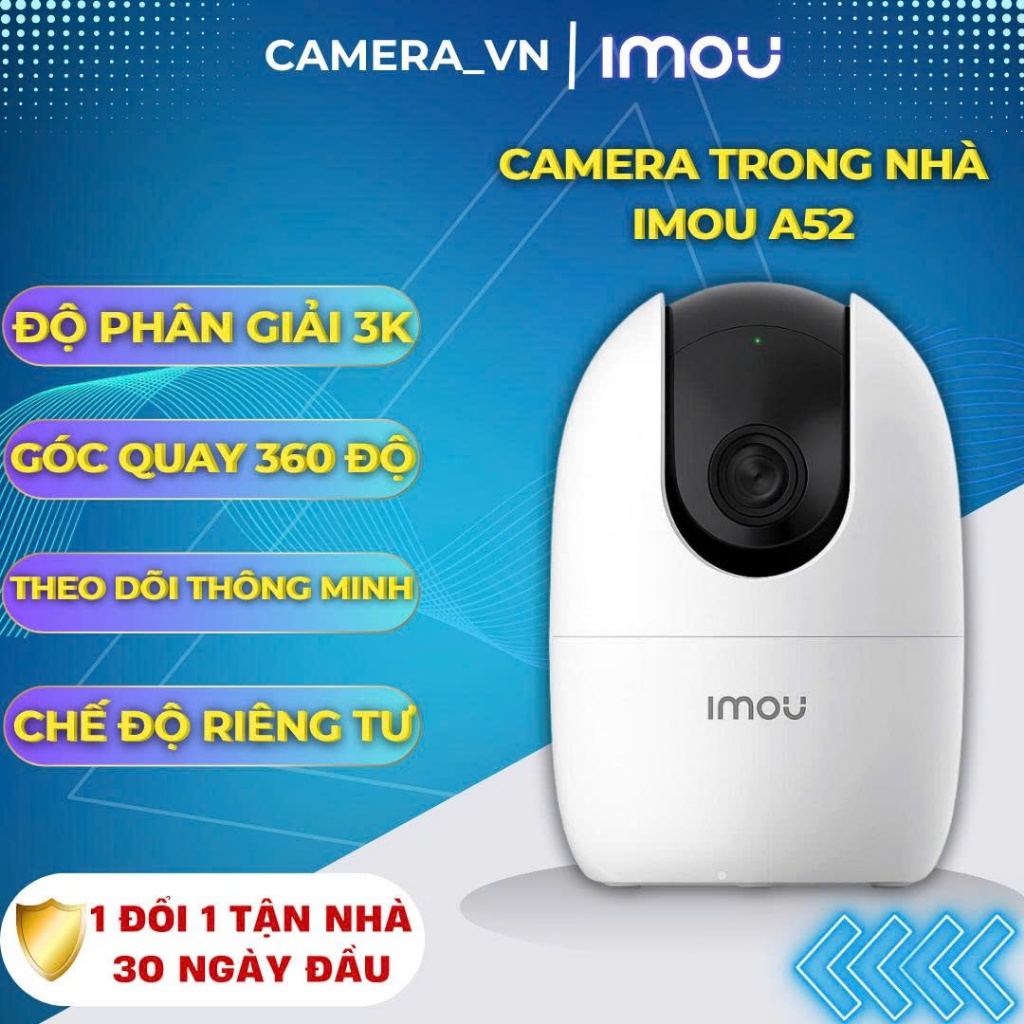 Camera  IMOU A52 độ phân giải 3K-5MP, camera trong nhà có đèn hồng ngoại, điều khiển quay 360 độ, đàm thoại 2 chiều