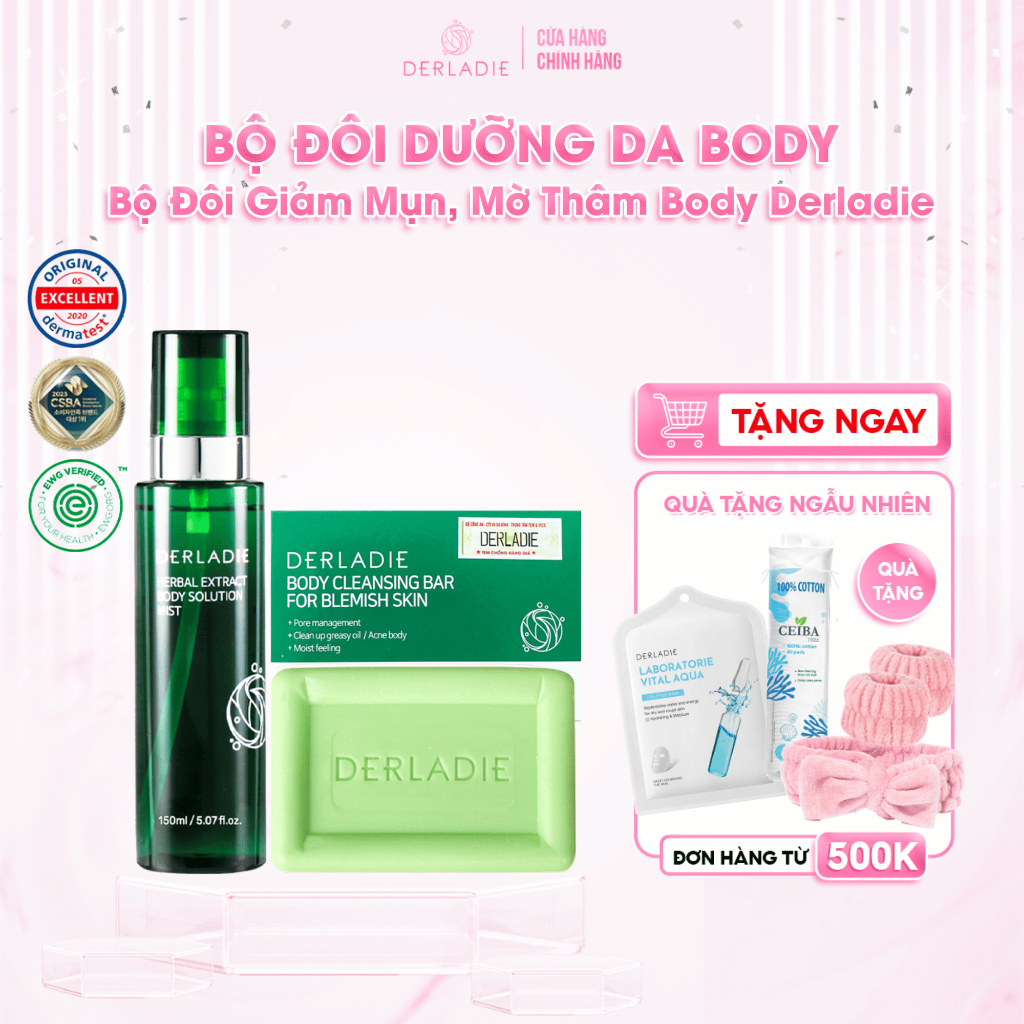 Bộ Đôi Giảm Mụn, Mờ Thâm Body Derladie Herbal Extract Body 150Ml, Xà Phòng Derladie Body Cleansing
