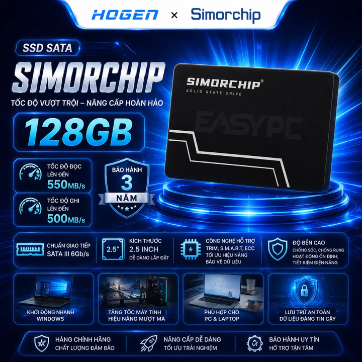 Ổ Cứng SSD SIMORCHIP SSD110 SATA III 128GB 2.5 Inch Tốc Độ 500MB/s Cho PC Laptop Chính Hãng BH 36 Tháng