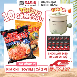 Mì Cay Sasin Thùng 10 gói + Nồi Điện Mini Ozhu (Chọn vị)