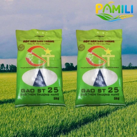 "PAMILI" COMBO 2 TÚI 5KG GẠO ST25 LÚA TÔM THƯỢNG HẠNG, HẠT SIÊU DÀI - SIÊU THON, GẠO ST25 SÓC TRĂNG