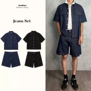 Đồ Bộ Nam ModMen - Set Jean Nam Áo Sơ Mi Tay Ngắn Và Quần Short Denim Form Rộng Hàn Quốc Urban Denim Set Cao Cấp