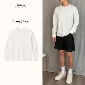 Áo Thun Nam Tay Dài Cotton Form Oversize Màu Xám Trắng Basic Phong Cách Thanh Lịch Long Tee MODMEN