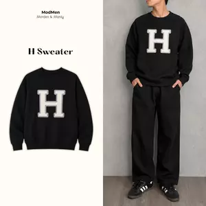 Áo Nỉ Nam Tay Dài Form Rộng Thêu Chữ H Phong Cách Hàn Quốc Dễ Phối Đồ Classic Long H Sweater MODMEN