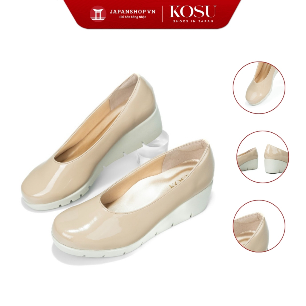 Giày búp bê đế xuồng nữ KOSU K-20601 siêu nhẹ cao gót 5,5cm, da chống thấm nước, made in Japan