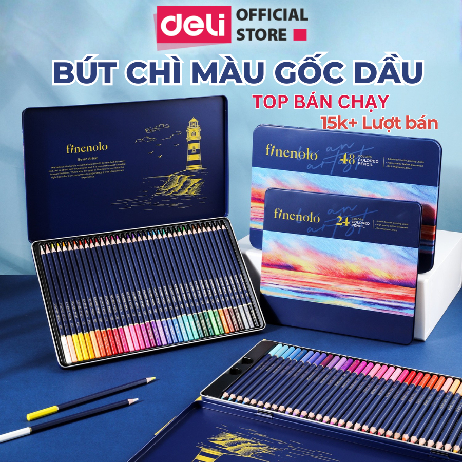 Bút Chì Màu Gốc Dầu DELI Màu Chì Gốc Dầu Vẽ Chuyên Nghiệp Lượng Dầu Cao Lõi 4mm Tô Mịn Thân gỗ Basswood