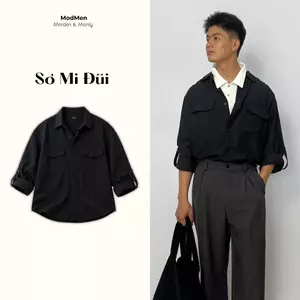 Áo Sơ Mi Nam Form Rộng Tay Dài Màu Đen Phối Túi Form Oversize Double Pocket Shirt MODMEN