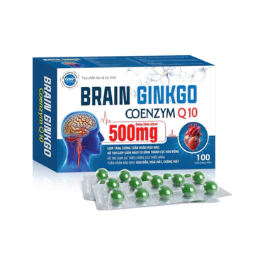 Hoạt huyết dưỡng não BRAIN GINKGO 500 With Coenzym Q10 -giúp hoạt huyết ,tăng cường lưu thông máu lên não - Hộp 100 viên