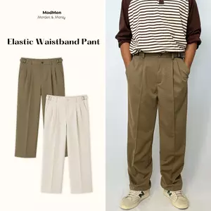 Quần Tây Nam Màu Cafe Sữa Ống Suông Lưng Chun Co Giãn Form Rộng Dễ Phối Đồ Elastic Waistband Pant MODMEN