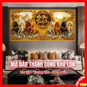 Tranh Ngựa Mã Đáo Thành Công Treo Tường Trang Trí Phòng Khách Tráng Gương Cao Cấp - Tranh Bát Mã Phong Thuỷ Tài Lộc