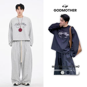 Set Đồ Nam GODMOTHER Set Nỉ Áo Long Tee Quần Indigo Ống Cong Unisex Năng Động Cá Tính