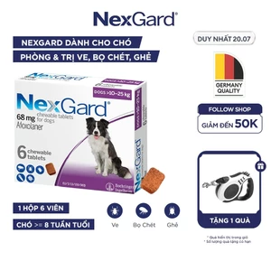 NexGard - Viên nhai phòng ve, rận, bọ, ghẻ dành cho Chó size L (10-25kg) - 1 hộp 6 viên