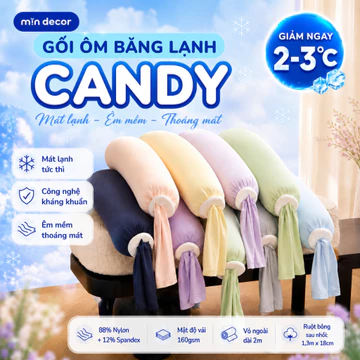 Gối Ôm Băng Lạnh Candy Dáng Dài Mịn Decor, Gối Ôm Mát Lạnh, Gối Ôm Dáng Dài Êm Mịn