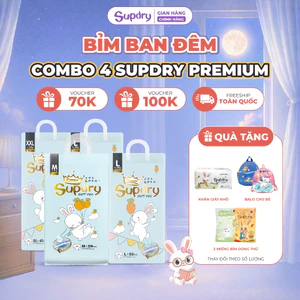 COMBO 4 Tã Bỉm Dán/Quần Supdry Premium An toàn, Thấm Hút, Khô Thoáng size NB/S/M/L/XL/XXL/XXXL cho bé 4kg-20kg