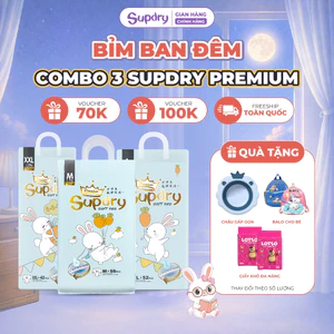 COMBO 3 Tã Bỉm Dán/Quần Supdry Premium An toàn, Thấm Hút, Khô Thoáng size NB/S/M/L/XL/XXL/XXXL cho bé 4kg-20kg