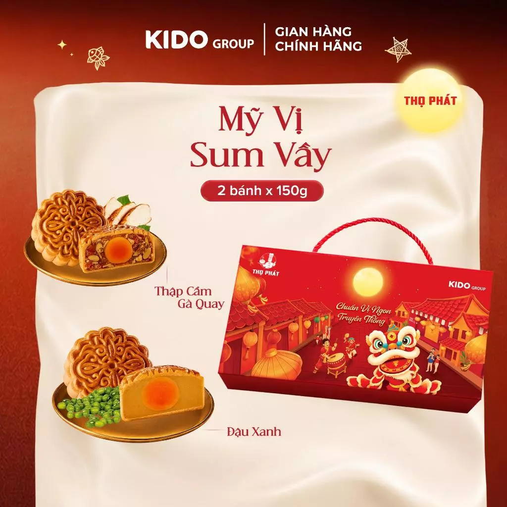 [ĐỘC QUYỀN SHOPEE] Bánh Trung Thu THỌ PHÁT - Combo Truyền Thống Sum Vầy gồm 2 Bánh loại 1 trứng 150g - Kido Group