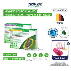 NexGard COMBO - Ống nhỏ gáy phòng & trị nội, ngoại ký sinh trùng dành cho Mèo - 1 hộp 3 ống