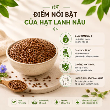 RealFood Hạt Lanh Nâu 500g - Giàu Omega-3 & Chất Xơ Tự Nhiên - Làm Sữa Hạt, Overnight Oats Smoothie