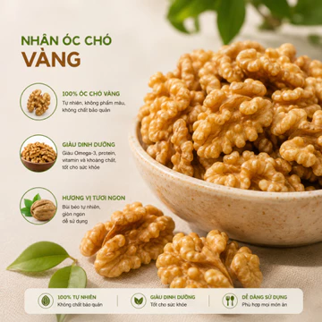 Nhân Hạt Óc Chó Vàng Real Food Nhân Hạt Óc Chó Vàng Sống Làm Sữa Hạt Gói 100g 150g 500g, Hũ 250g