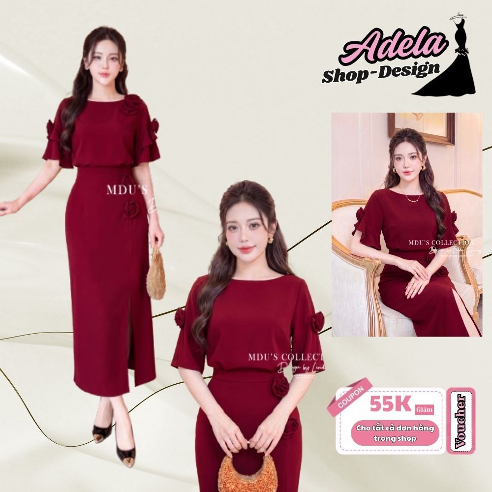 Váy Thiết Kế ADELA DESIGN Lụa Ánh Ngọc Dáng Bút Chì Hoa 3D MDU6501