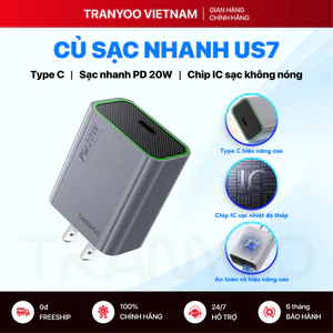 Củ Sạc Nhanh TRANYOO US7 Cổng Type C Hỗ Trợ Sạc Nhanh PD 20W Sạc Thông Minh Không Nóng Điện Thoại