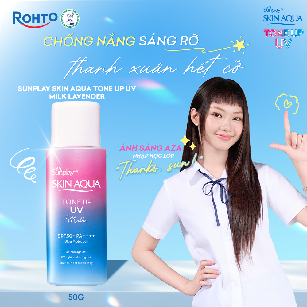 Kem chống nắng nâng tông cho da tối màu & da vàng, dạng sữa Sunplay Skin Aqua Tone Up UV Milk Lavender SPF 50+ PA++++50g