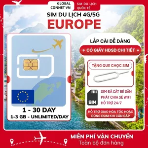 Sim Du lịch CHÂU ÂU 35 QUỐC GIA [1 - 30 Ngày] 4G/ 5G Tốc Độ Cao Và Ổn Định - Tặng Kèm Cây Chọc Sim