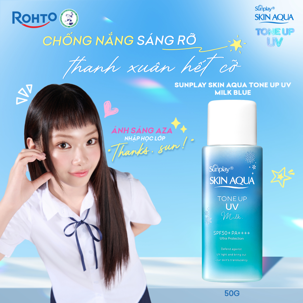 Kem chống nắng nâng tông cho da vàng, khuyết điểm đỏ, dạng sữa Sunplay Skin Aqua Tone Up UV Milk Blue SPF 50+ PA++++ 50g