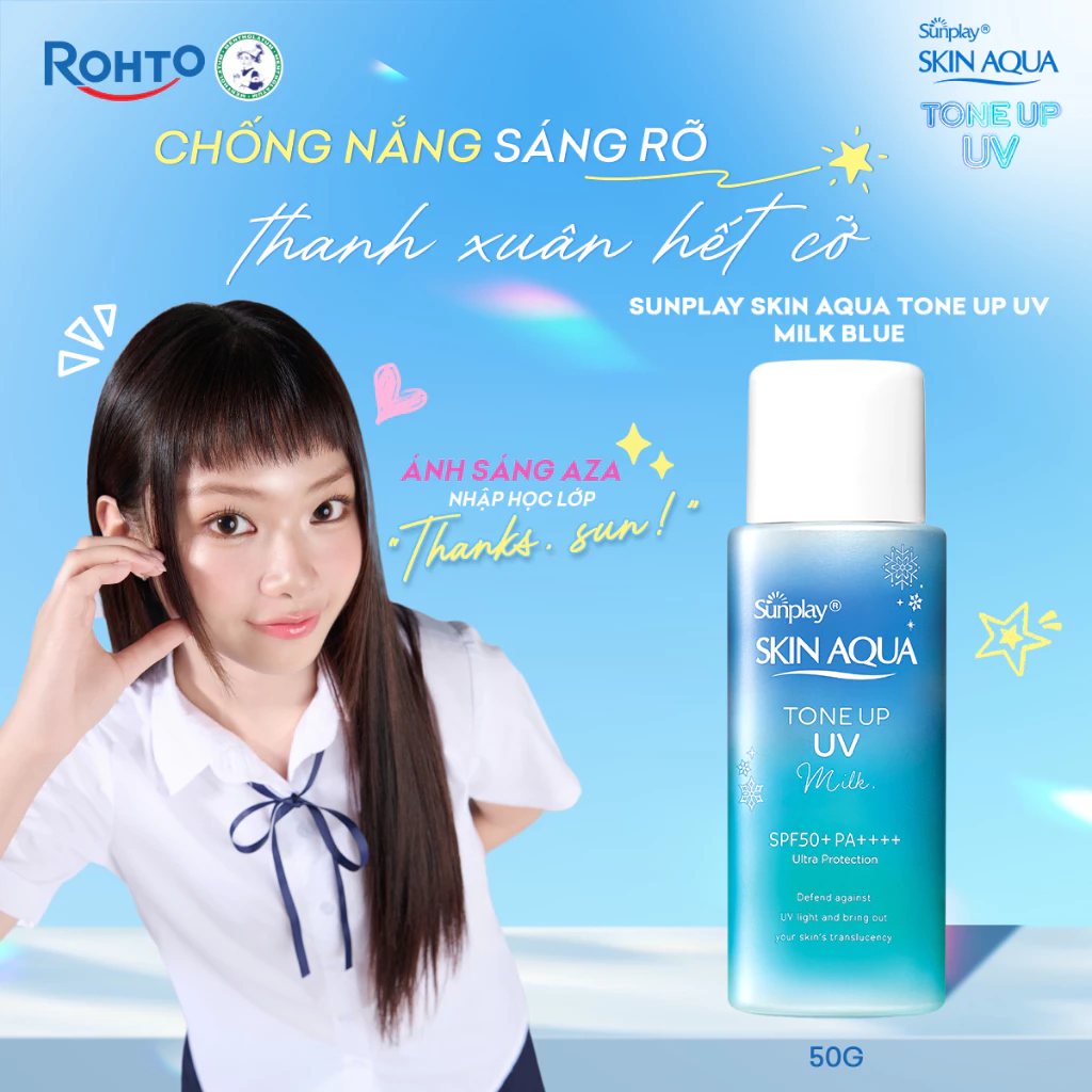 Kem chống nắng nâng tông cho da vàng, khuyết điểm đỏ, dạng sữa Sunplay Skin Aqua Tone Up UV Milk Blue SPF 50+ PA++++ 50g