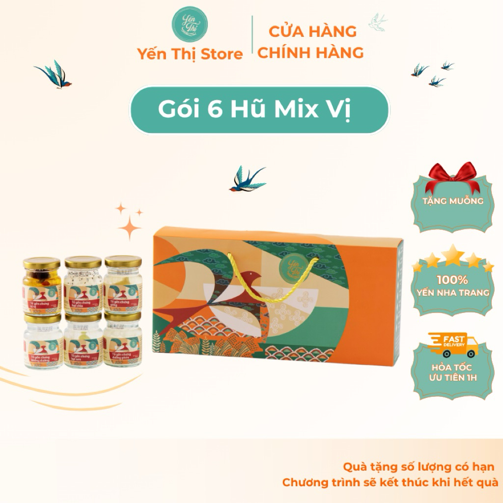 [Quà Tặng] Yến Thị – gói đủ vị – Set quà 6 hũ – Yến sào Khánh Hoà – set quà tặng – 750mg Yến 70ml