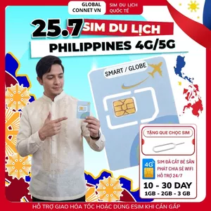Sim Du lịch PHILIPPINES [10 - 30 Ngày] 4G/ 5G Tốc Độ Cao Và Ổn Định - Tặng Kèm Cây Chọc Sim