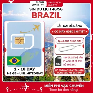 Sim Du Lịch BRAZIL [1 - 10 Ngày] 4G/ 5G Tốc Độ Cao Và Ổn Định - Tặng Kèm Cây Chọc Sim