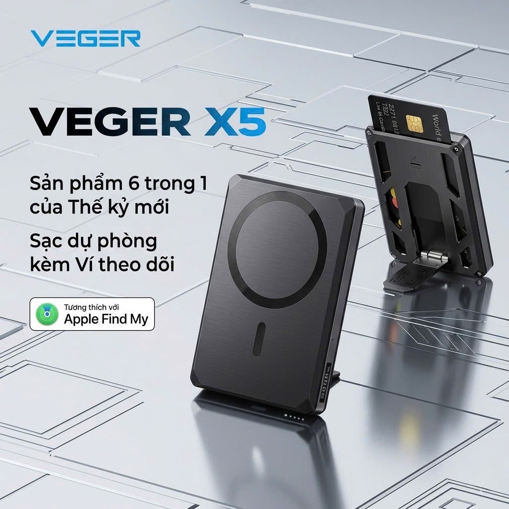 Pin dự phòng 5000mAh VEGER X5 (VG-W0582), có định vị Apple find my